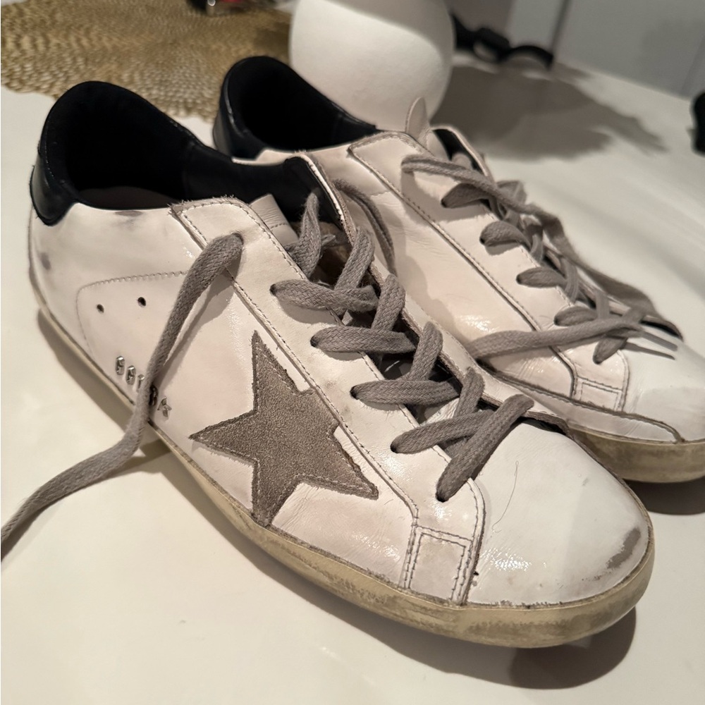 Golden Goose White and Gray Sneakers